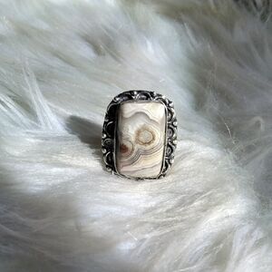 Mexican Laguna Lace Agate Silver Plated Gemstone Ring